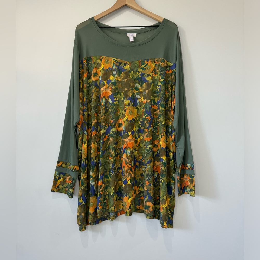 LOGO Layers by Lori Goldstein floral print sheer mesh tunic top size 4X